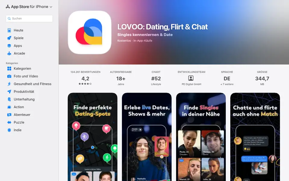 LOVOO Erfahrungen: die App im deutschen App Store mit 4,2 Sternen bei 134 261 Bewertungen und Bildern zu Treffpunkten, Live-Dates und Singles in der Nähe